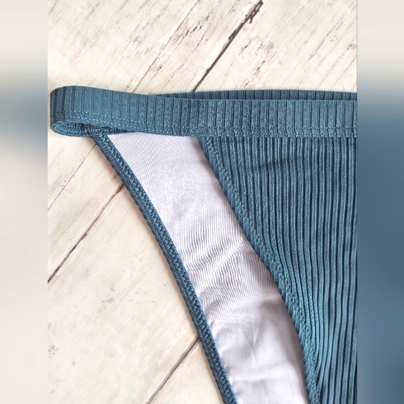 Victoria's Secret PINK Ribbed High Rise Bikini Bottoms String Blue Green Size L - Picture 3 of 7